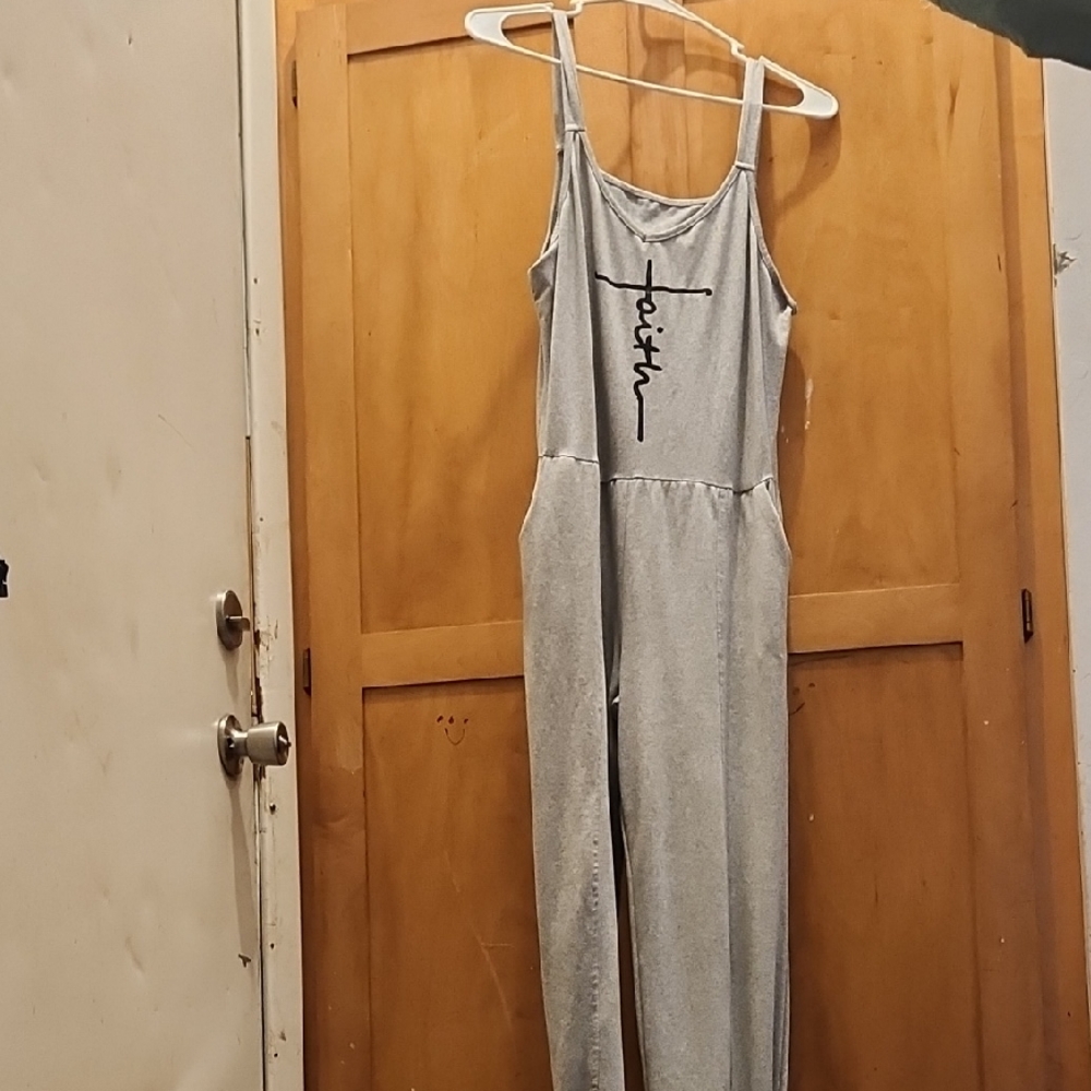 Gray Jumpsuit with Faith Graphic